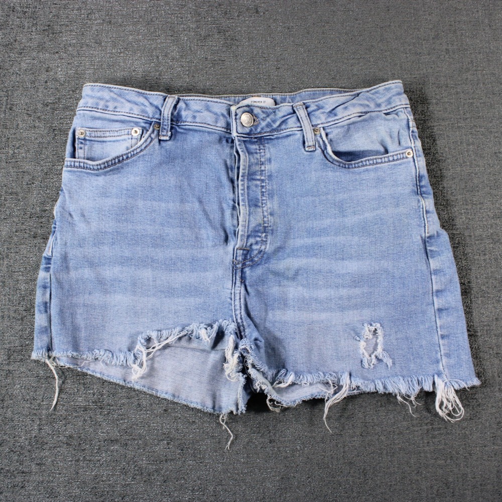 Forever 21 Womens Blue Distressed High Rise Denim Cut Off Shorts Size 30